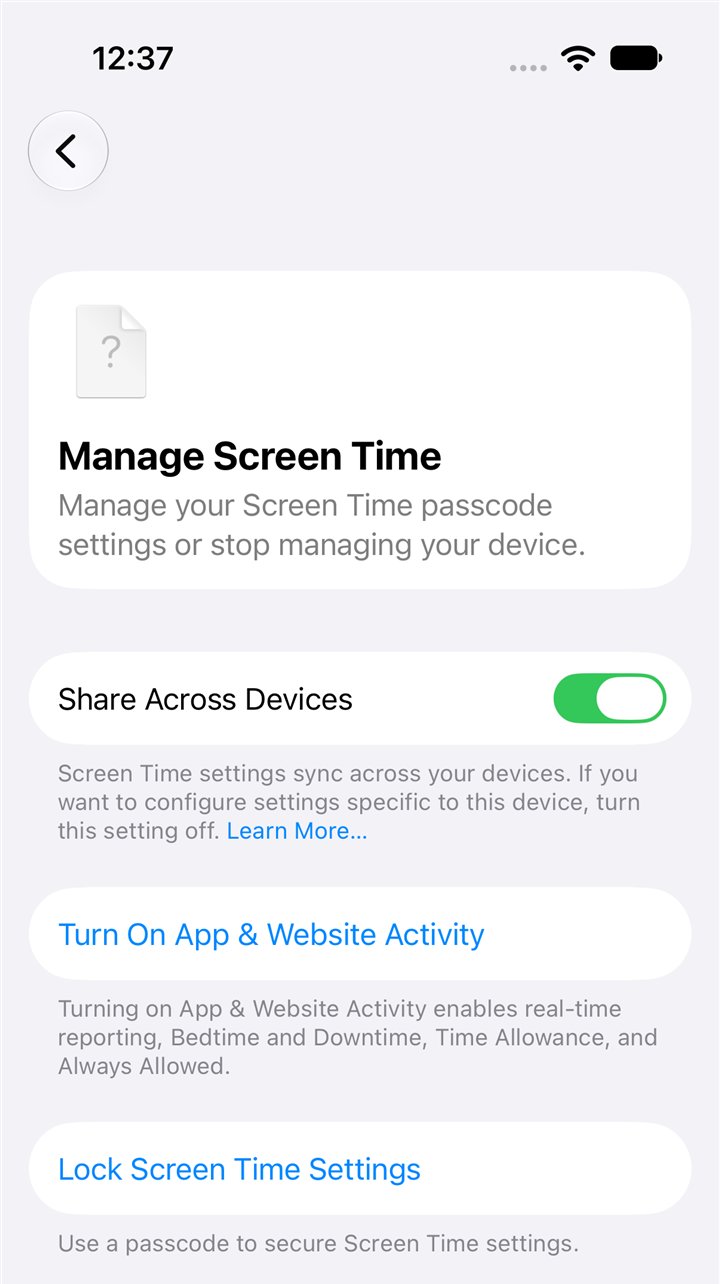 iPhone Manage Screen Time in iOS 27: Share Across Devices, Turn On App and Website Activity, and Lock Screen Time Settings with a passcode